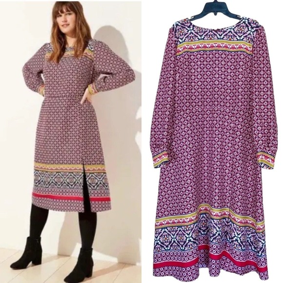 LOFT Colorful Midi Dress Plus Size 16 - Picture 1 of 12
